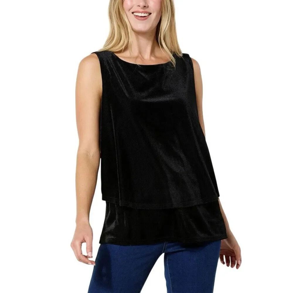 DG2 by Diane GilmanβCorduroy Knit Easy Tank size M black NWT